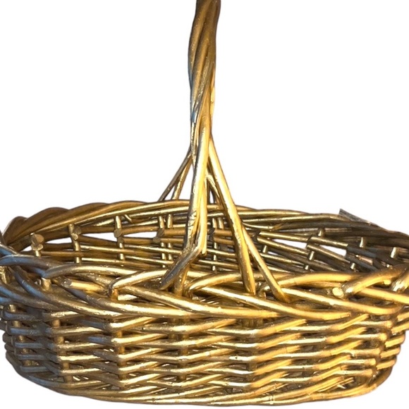 Vintage Large Gold Oval Hand Woven Gathering Storage Wicker Basket With Handle - Picture 4 of 6